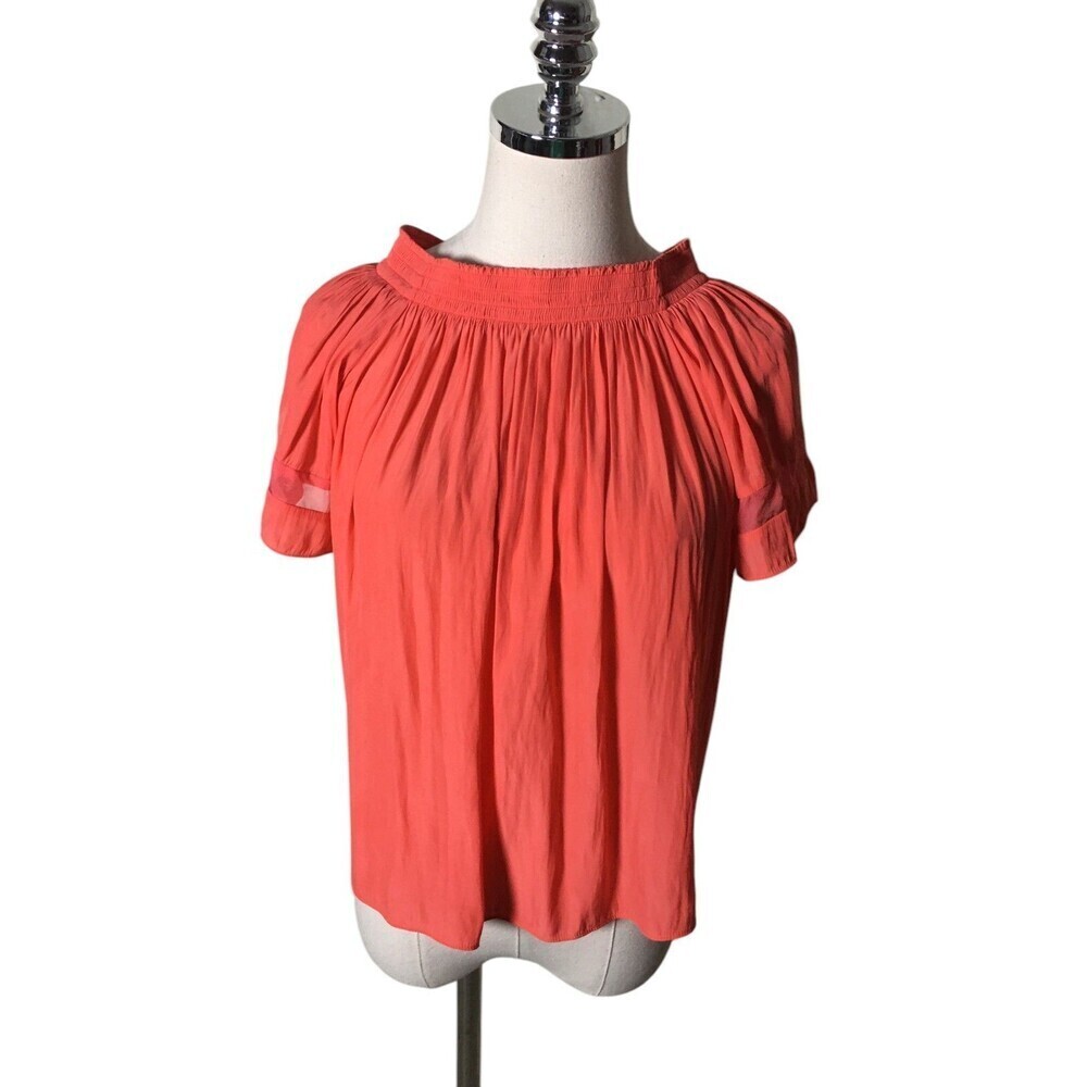 Ramy Brook Top Women's Size XS Orange Short Sleeve Shirt Stretch Poly Silk Blend